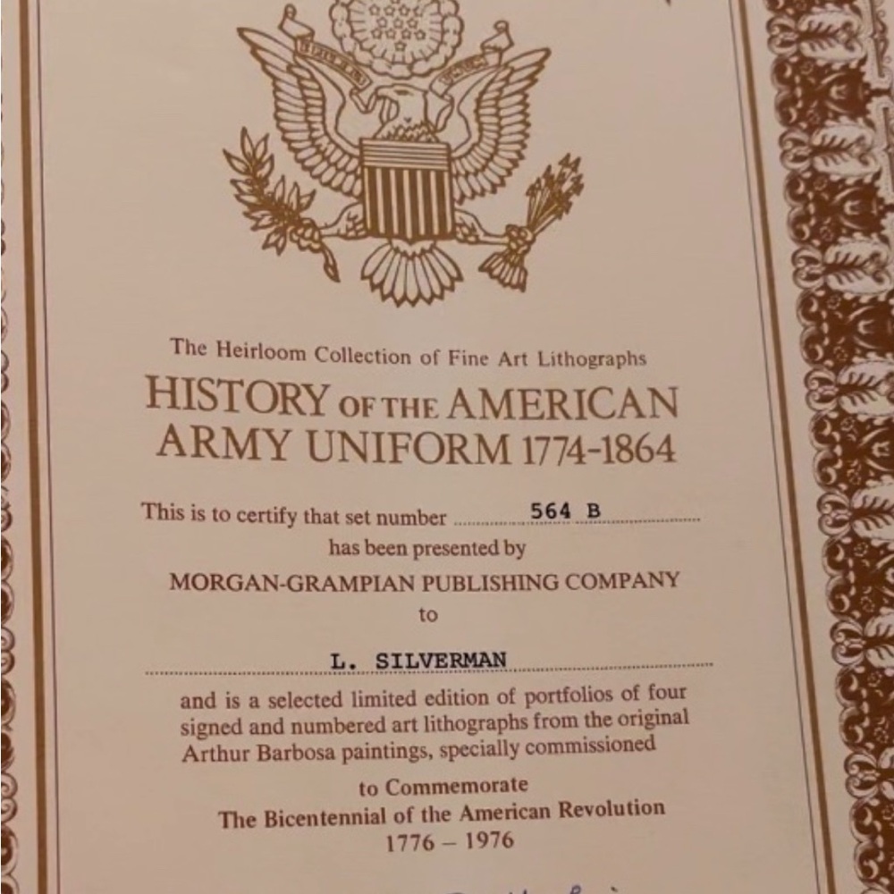 History of the American Army Uniform 1774-1864 Lithograph Set